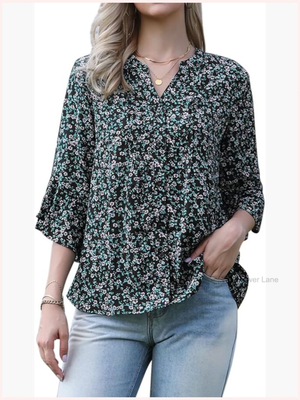 Allegra K Spring Blouses for Women 2026 Tops V Neck 3/4 Sleeves Vintage Casual